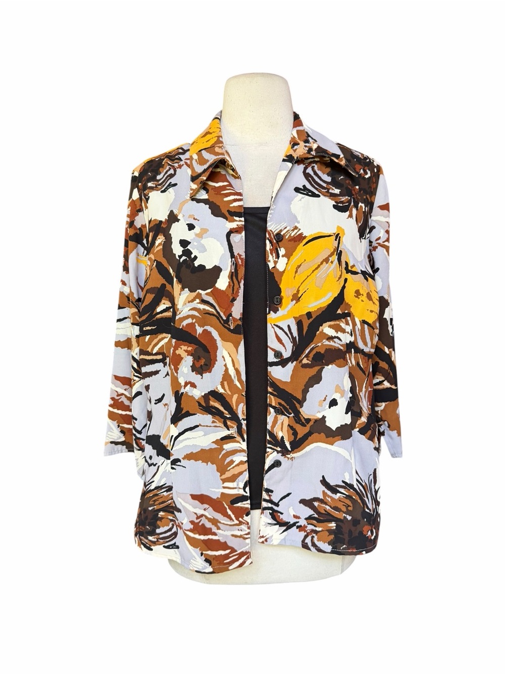 NWOT Y2K Joanna Mock 2-in-1 Abstract Print 3/4 Sleeve‎ Button Down Blouse